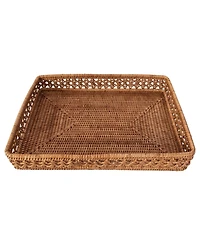 Artifacts Rattan Seca Design Rectangular Tray 21" With Glass Insert
