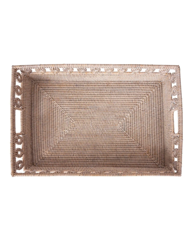 Artifacts Rattan Inna Design Rectangular Tray with Cutout Handles