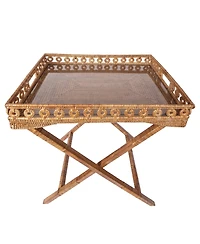 Artifacts Rattan Inna Design Butler Tray with Wooden Legs & Glass Insert