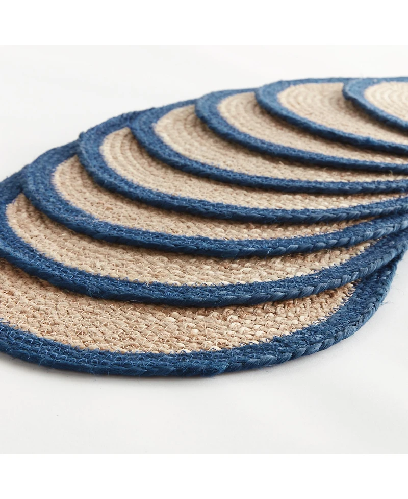 Jute Coil Oval Placemats, Set of 8 - Natural/Navy
