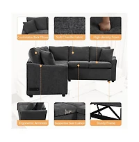 124.8” L-Shaped Pull Out Sleeper Sofa Bed with Usb Ports & Power Outlets, Convertible Sectional Couch for Living Room-Maison Boucle