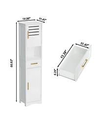 Lovmor 15 in. W x 12 in. D x 67 in. H White Freestanding Linen Cabinet with 1 Drawer and 2 Doors
