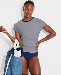 Lands' End Women's SunShade Upf 50 Cap Sleeve Fitted with Built Bra Rash Guard