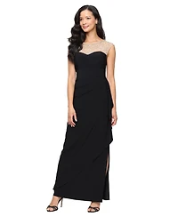 Alex Evenings Women's Illusion Neck Cascade Detail Dress