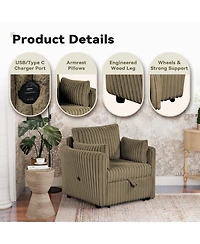 Boyel Living Convertible Sofa Bed Chair Pullout Single Sleeper with Usb and Pillows for Room