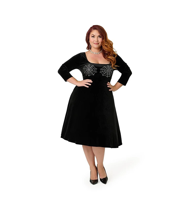 Unique Vintage Plus Square Neck Pleated Swing Dress