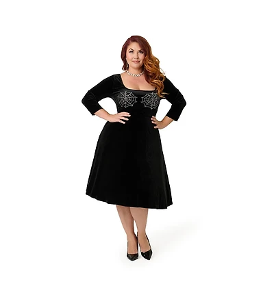 Unique Vintage Plus Square Neck Pleated Swing Dress