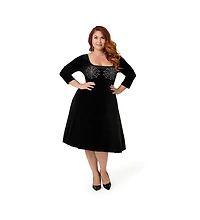 Unique Vintage Plus Square Neck Pleated Swing Dress