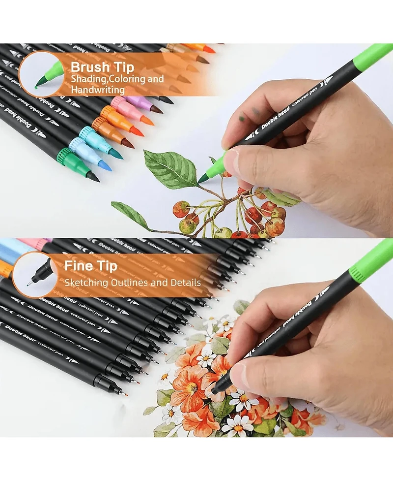 Htutwoo 36 Colors Dual Brush Marker Pens, Marker Set, Artist Fine and Brush Tip Markers For Kids Adult coloring books, Drawing Art Supplies Kit