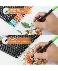 Htutwoo 36 Colors Dual Brush Marker Pens, Marker Set, Artist Fine and Brush Tip Markers For Kids Adult coloring books, Drawing Art Supplies Kit