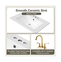 Chic Crate-24" Modern Bathroom Vanity Sink & Deep Drawer | 2-Tier Pull-Out Basket Solid Wood Frame White