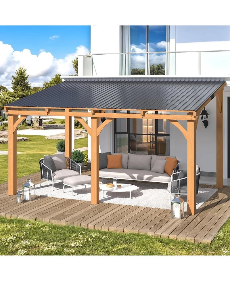 Aecojoy 14' x 10' Outdoor Wooden Gazebo, Patio Lean to Hardtop Pergolas and Gazebos