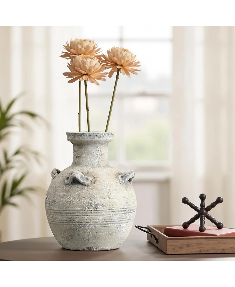 LuxenHome Rustic Off-White with Gray 12.4-Inch Tall Terracotta Urn Vase