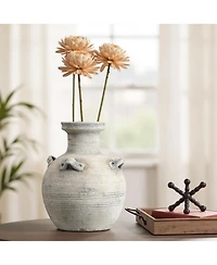 LuxenHome Rustic Off-White with Gray 12.4-Inch Tall Terracotta Urn Vase