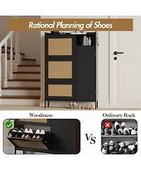 Shoe Cabinet with 3 Flip Drawers, Rattan Freestanding Organizer Adjustable Shelves,for Entryway Hallway, Easy Assembly