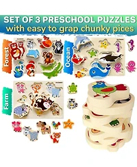 Quokka 3x25 Pcs Chunky Wooden Puzzles for Toddlers 2-4 Ages