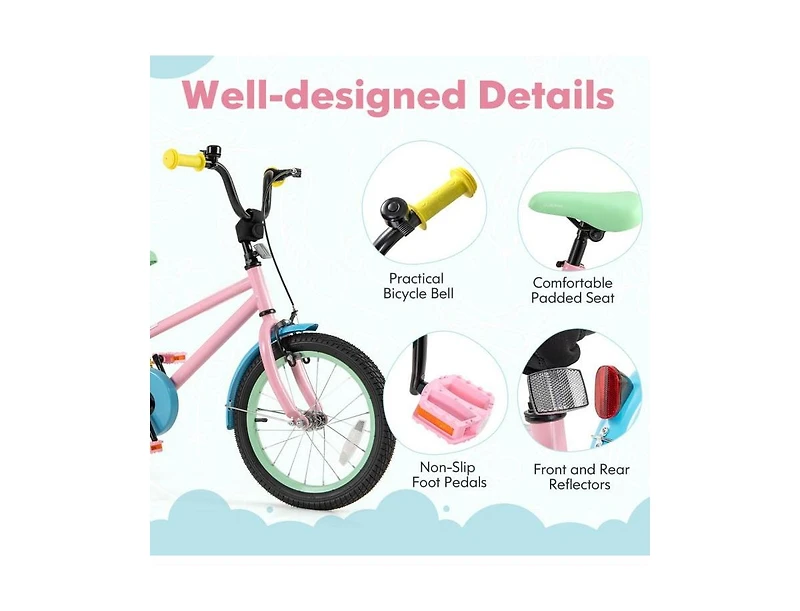 16 Inch Kids Bike with Adjustable Handlebar and Saddle, Pink