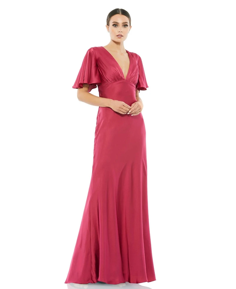 Mac Duggal Women's Flounce Sleeve V Neck Trumpet Gown