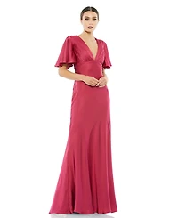 Mac Duggal Women's Flounce Sleeve V Neck Trumpet Gown