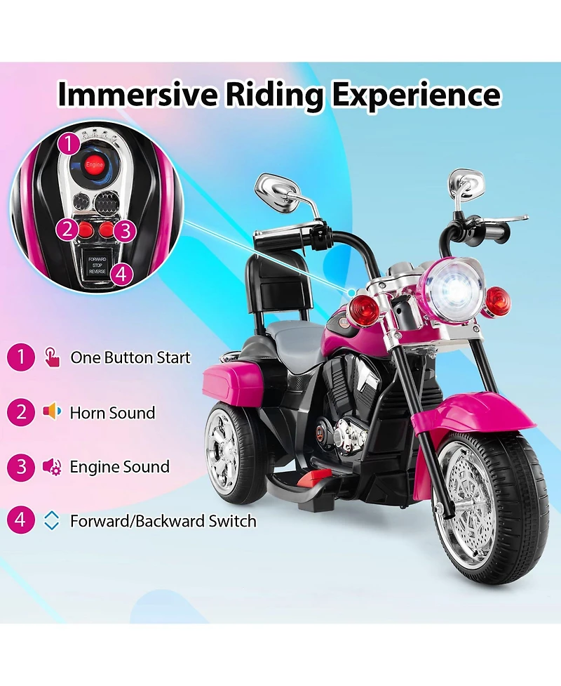 Gymax 6V Electric Kids Motorcycle 3-Wheel Ride On Toy w/ Adjustable Headlight