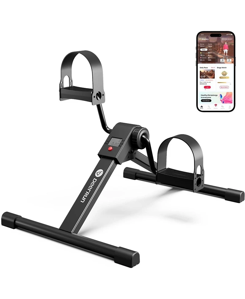 DeerRun Under Desk Bike Portable peddler with adjustable resistance for arm/leg workouts. Features an Lcd monitor, calorie tracker, and folding desig