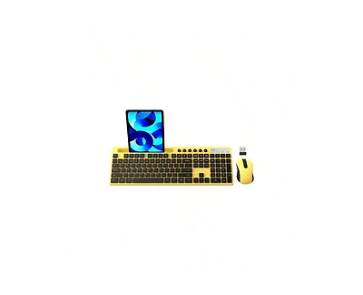 Wireless Keyboard And Mouse Combo, 2.4G Wireless Computer Keyboard With Phone Tablet Holder, Silent Mouse With 6 Button, Compatible With