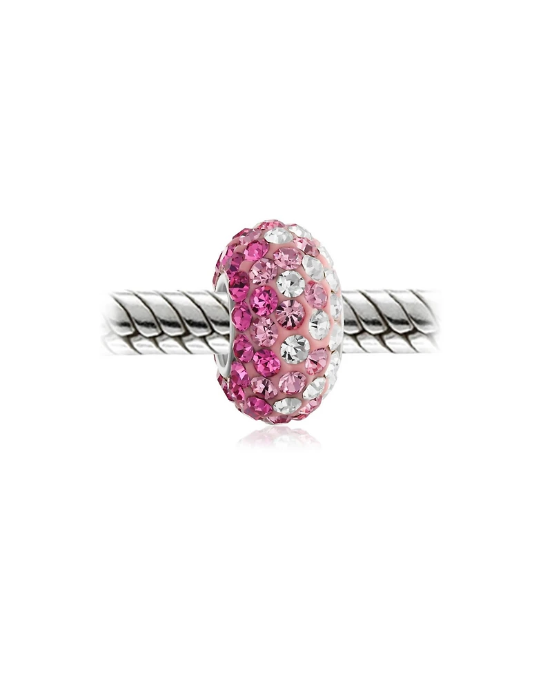 Bling Jewelry Set of 2 Light Pink Magenta Crystal Bead Charm Spacer for European Bracelet Sterling Silver