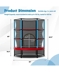 Gymax 55'' Mini Trampoline for Kids w/ Safety Enclosure Net & Seamless Design