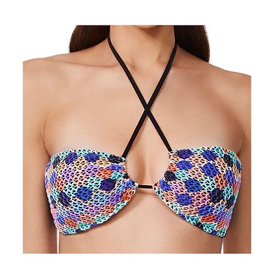 Profile by Gottex Women's Retro Riviera Bandeau Halter Netted Crochet Bikini Top