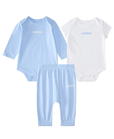 adidas Baby Boys 3-Piece Printed Long Sleeve Bodysuit, Short Bodysuit and Pants Set