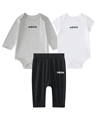 adidas Baby Boys 3-Piece Printed Long Sleeve Bodysuit, Short Bodysuit and Pants Set