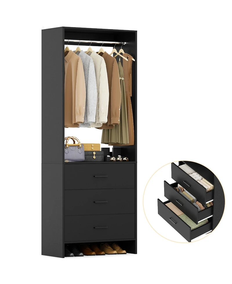 24" Freestanding Closet Organizer System with Hanging Rods and Drawers