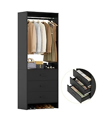 24" Freestanding Closet Organizer System with Hanging Rods and Drawers