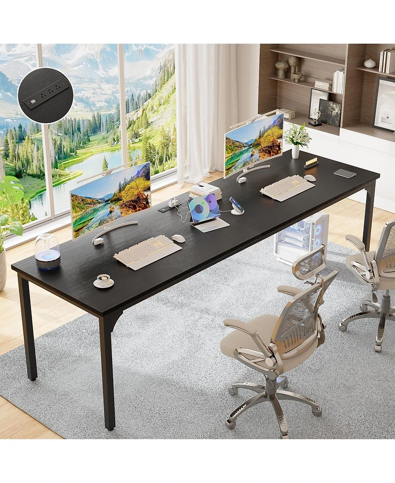 8.8'' W Rectangle Computer Desk, Wood Top Study Workstation