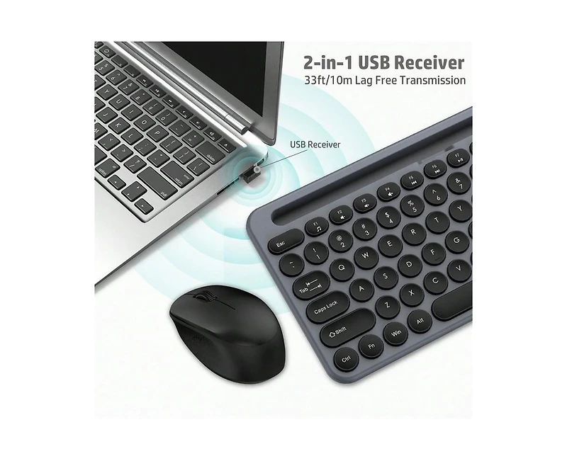Wireless Keyboard And Mouse Combo - Full-Sized Ergonomic Keyboard With Holder, 2.4GHz Silent Cordless Set For Windows Laptop, Pc, Desktop