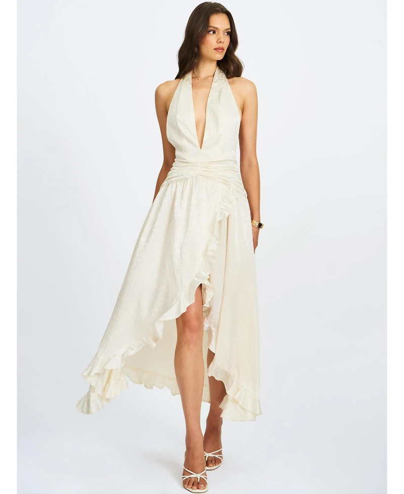 Miss Circle Women's Nalani Floral Ivory Ruffled Halter Maxi Dress