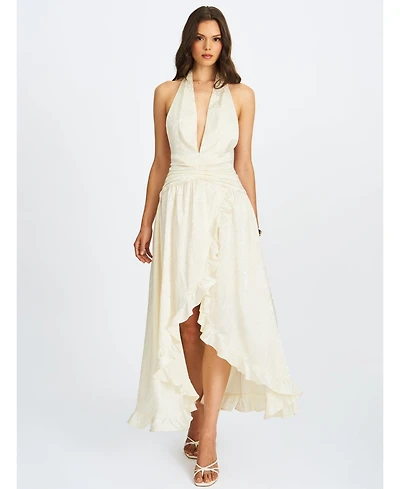 Miss Circle Women's Nalani Floral Ivory Ruffled Halter Maxi Dress
