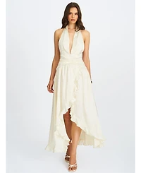 Miss Circle Women's Nalani Floral Ivory Ruffled Halter Maxi Dress