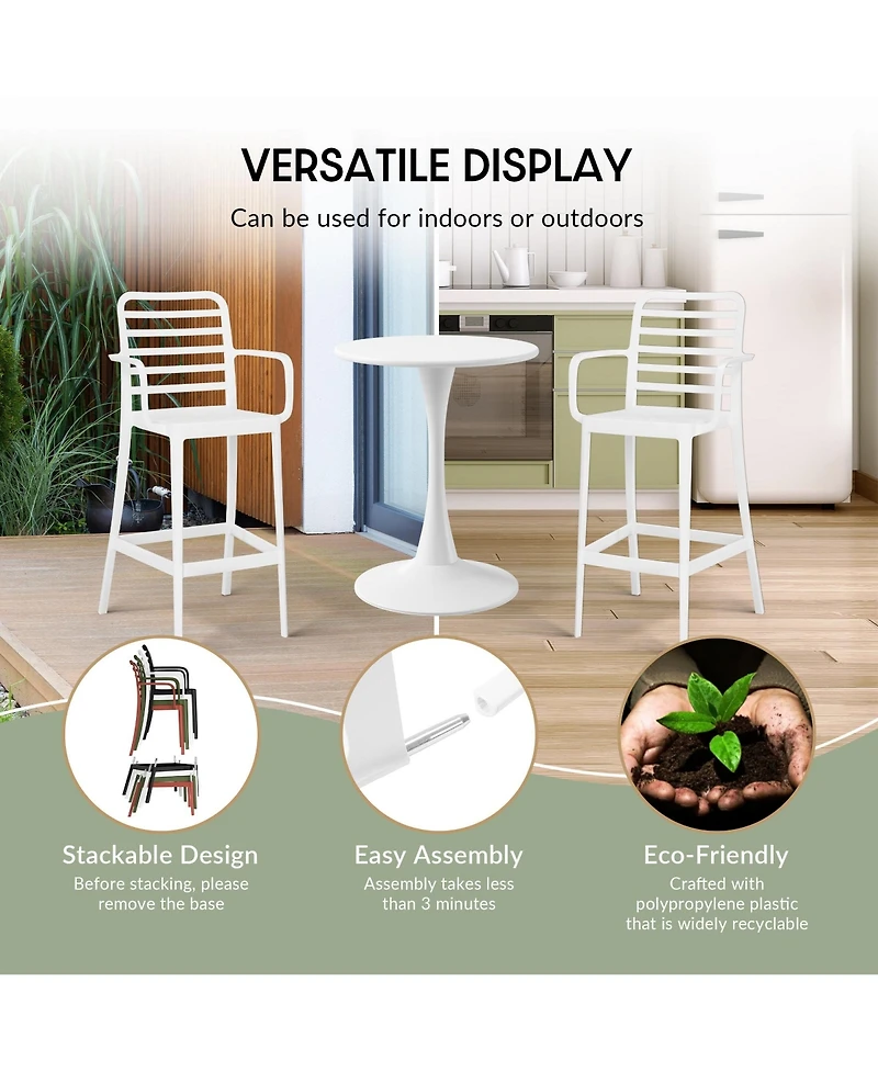 WestinTrends 2-Person Adjustable Round Bar Table with Stackable Bar Stools Dining Set