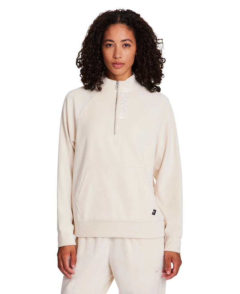 Reebok Women's New Heritage Velour Half Zip Collared Top