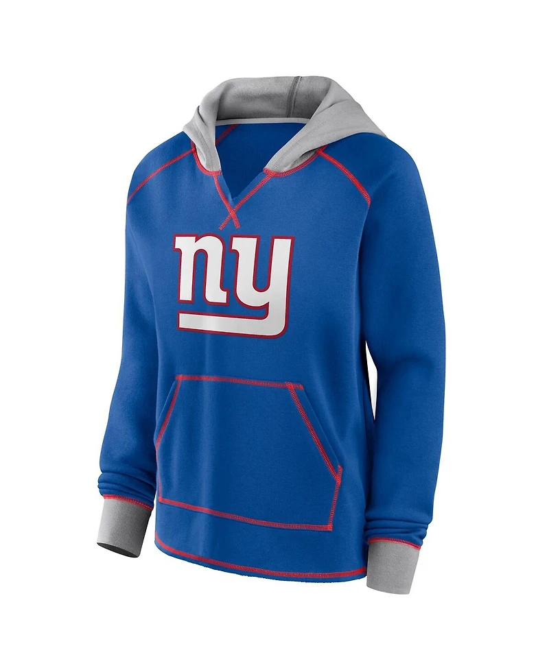 Logo Athletic Women's Royal New York Giants Boom Fleece Pullover V-Neck Hoodie