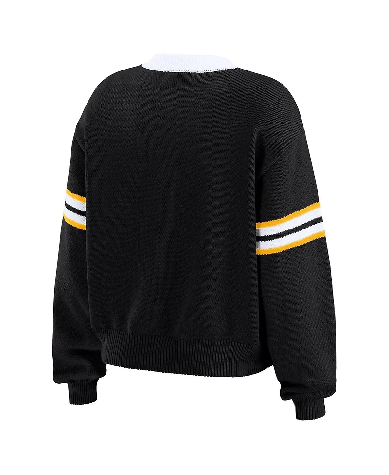 Wear by Erin Andrews Women's Black Pittsburgh Steelers Lace-Up Pullover Sweatshirt