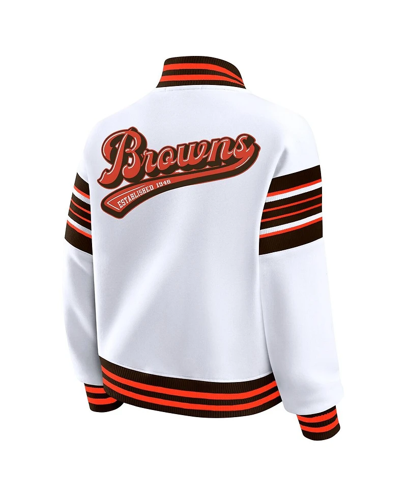 Wear by Erin Andrews Women's White Cleveland Browns Full-Snap Fleece Sweatshirt Jacket