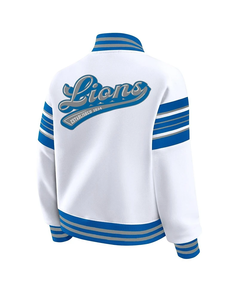 Wear by Erin Andrews Women's White Detroit Lions Full-Snap Fleece Sweatshirt Jacket