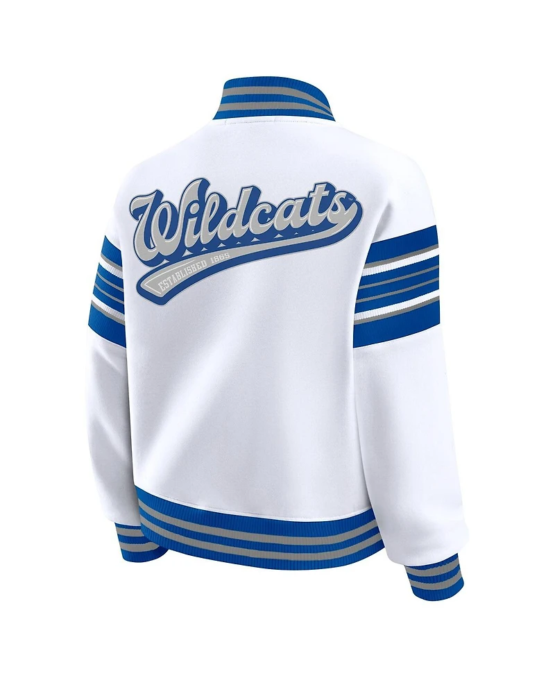Wear by Erin Andrews Women's White/Royal Kentucky Wildcats Satin Stitch Full-Snap Fleece Sweatshirt Jacket