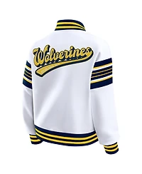 Wear by Erin Andrews Women's White/Navy Michigan Wolverines Satin Stitch Full-Snap Fleece Sweatshirt Jacket