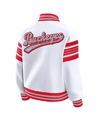 Wear by Erin Andrews Women's White/Scarlet Ohio State Buckeyes Satin Stitch Full-Snap Fleece Sweatshirt Jacket