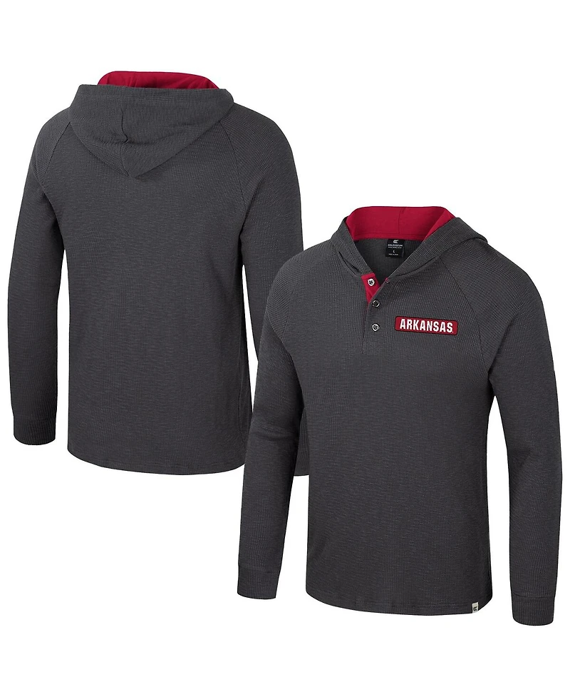 Colosseum Men's Charcoal Arkansas Razorbacks Dujour Ralgan Long Sleeve Henley Hoodie T-Shirt