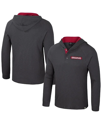 Colosseum Men's Charcoal Arkansas Razorbacks Dujour Ralgan Long Sleeve Henley Hoodie T-Shirt
