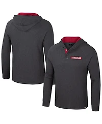 Colosseum Men's Charcoal Arkansas Razorbacks Dujour Ralgan Long Sleeve Henley Hoodie T-Shirt